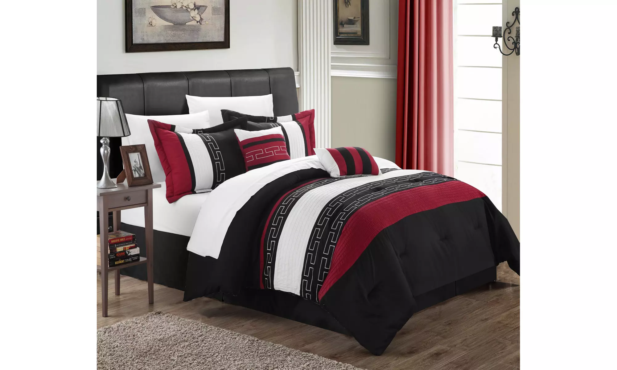 Carly 10 Pc Comforter Embroidered Color Block Bed in a Bag - Sheets Included - Primary Image