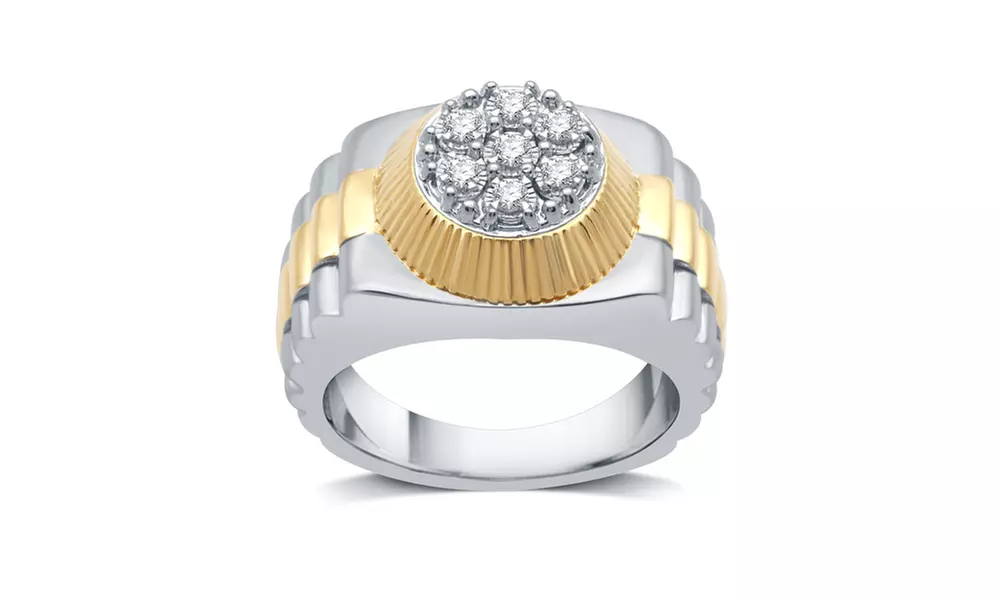 1/4 CTTW Diamond Blossom Mens Ring In Sterling Silver With Yellow Plated - Primary Image