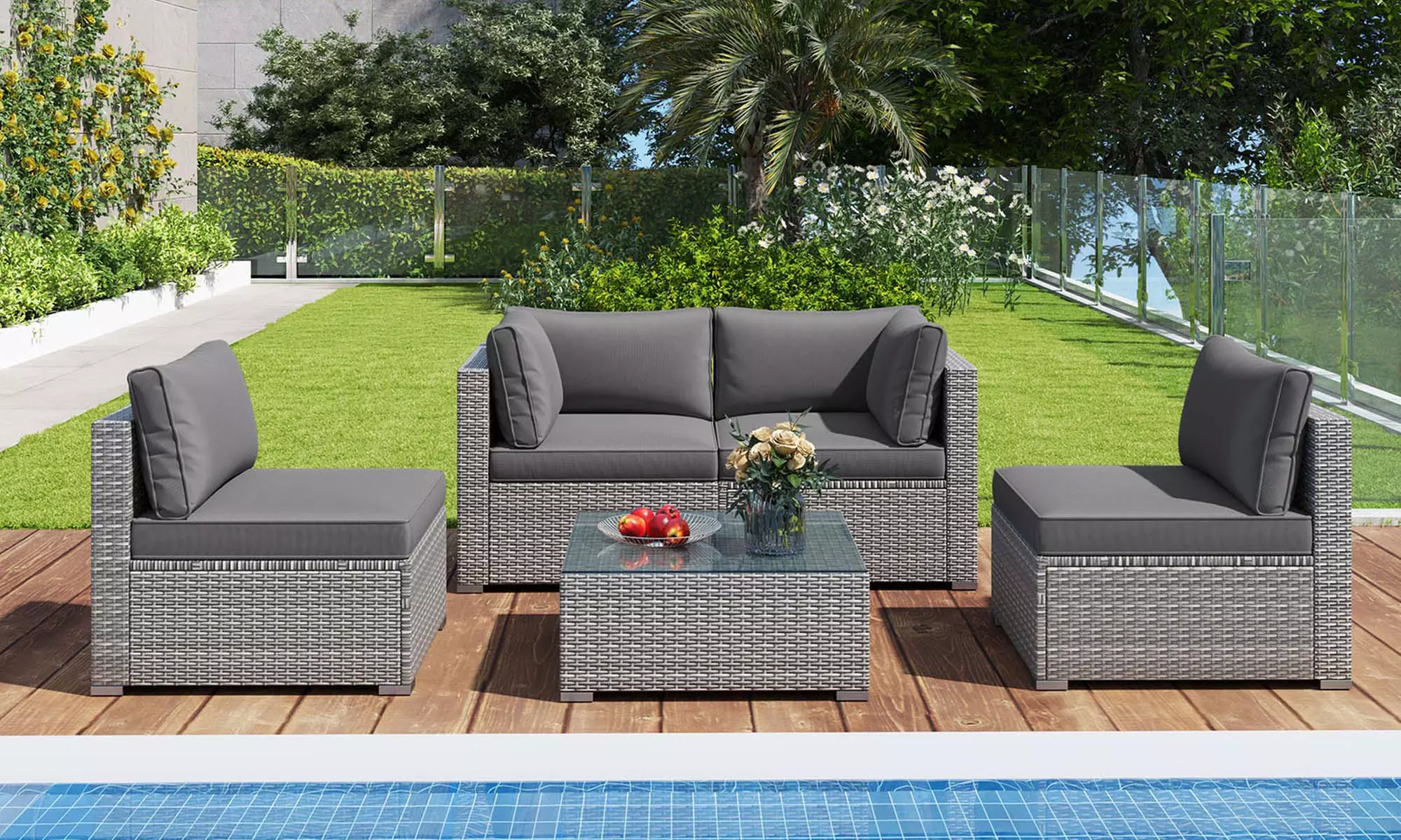 Costway Outdoor Patio Sectional Sofa Couch PE Rattan Conversation Set