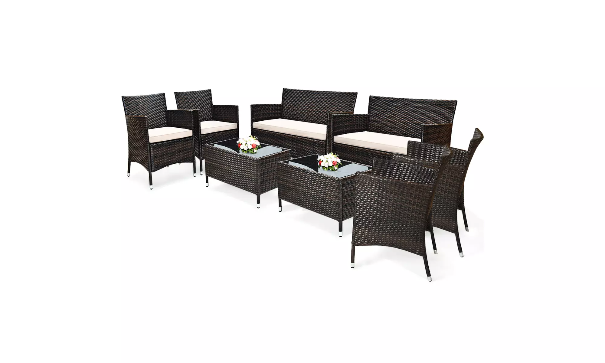 8PCS Rattan Patio Furniture Set Cushioned Sofa Chair Coffee Table Garden - Primary Image