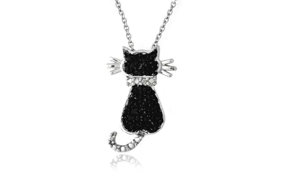 Black Diamond Accent Cat Necklace - Primary Image