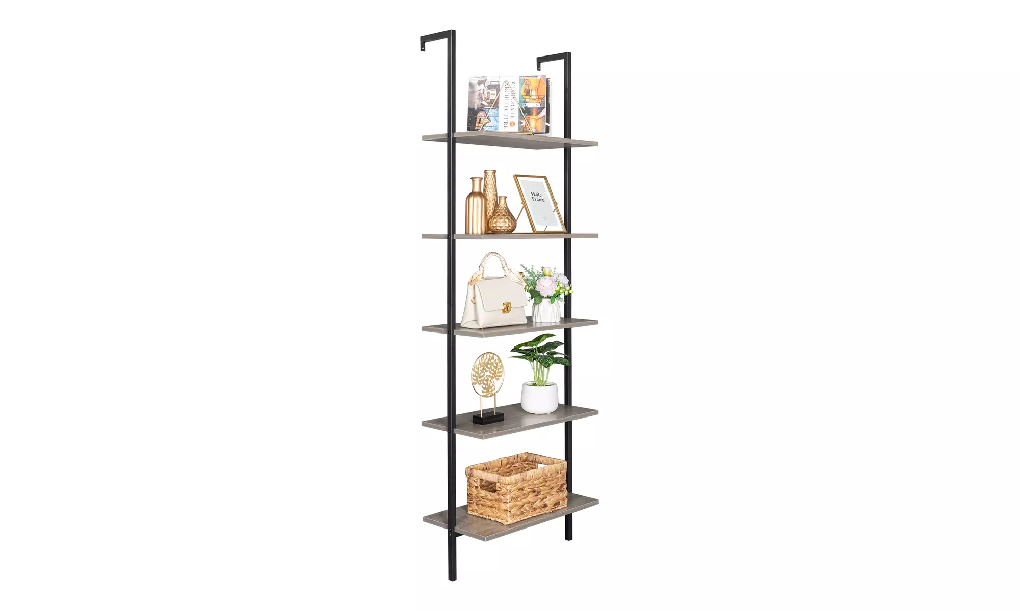 5-Shelf Wood Modern Bookcase Open Wall Mount Ladder Bookshelf - Primary Image