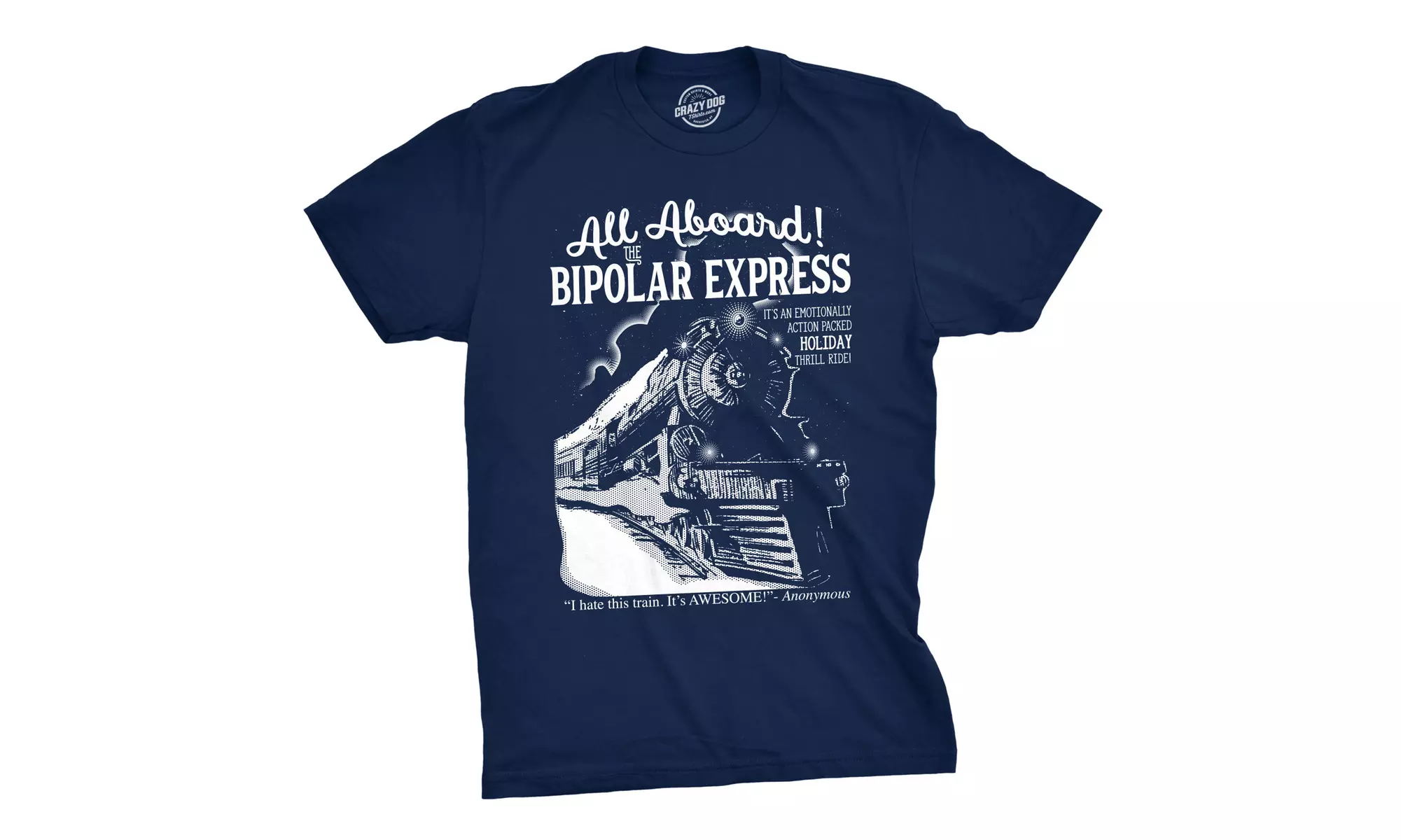Mens All Aboard The Bipolar Express Tshirt Funny Family Holiday Tee - Primary Image