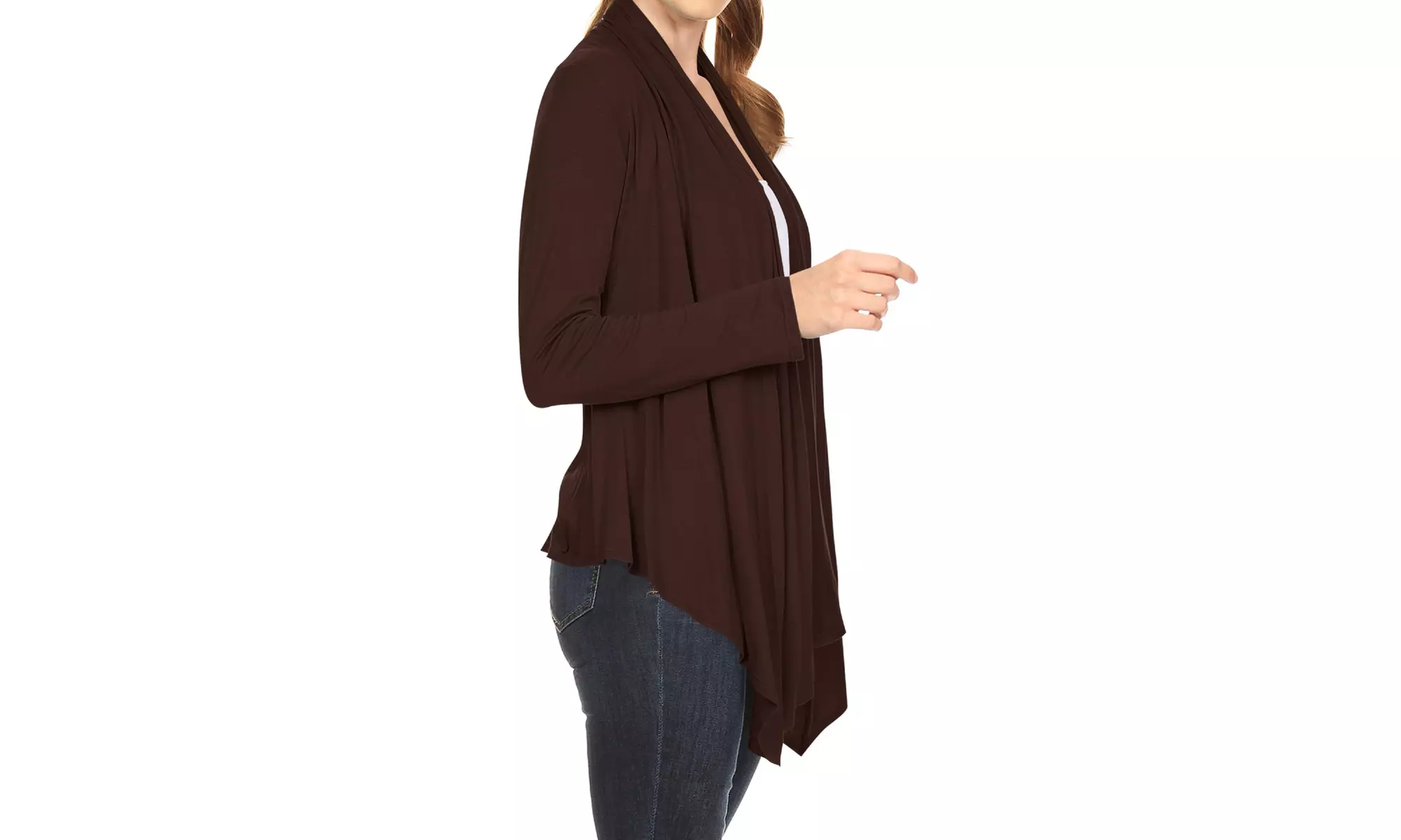 Women's Long Sleeve Draped Neck Open Front Solid Cardigan 