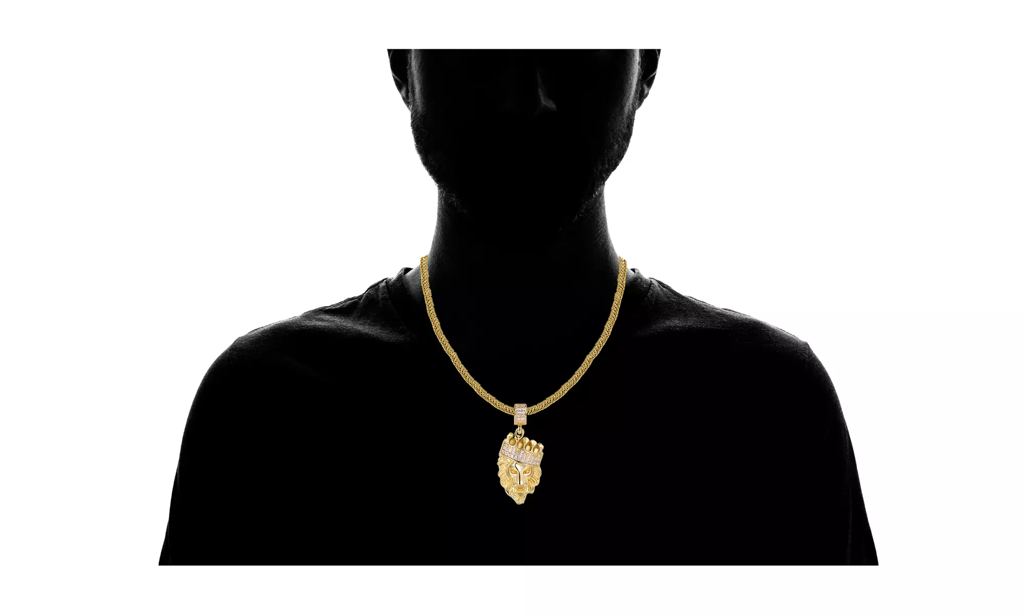 18K Gold ptd Lion Head Pendant in FoxTail Chain Necklace - Second Medium