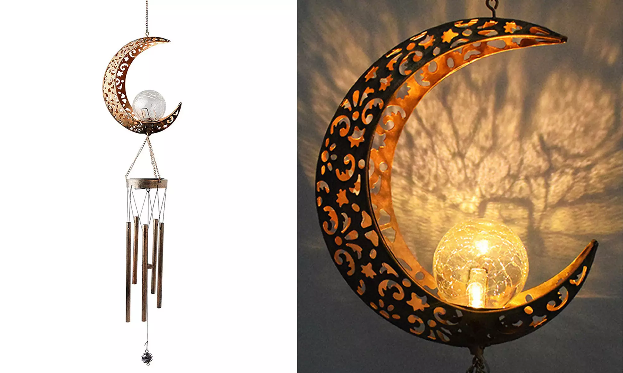 Solar Wind Chimes Outdoor Garden Waterproof Metal LED Hanging Chime Decor