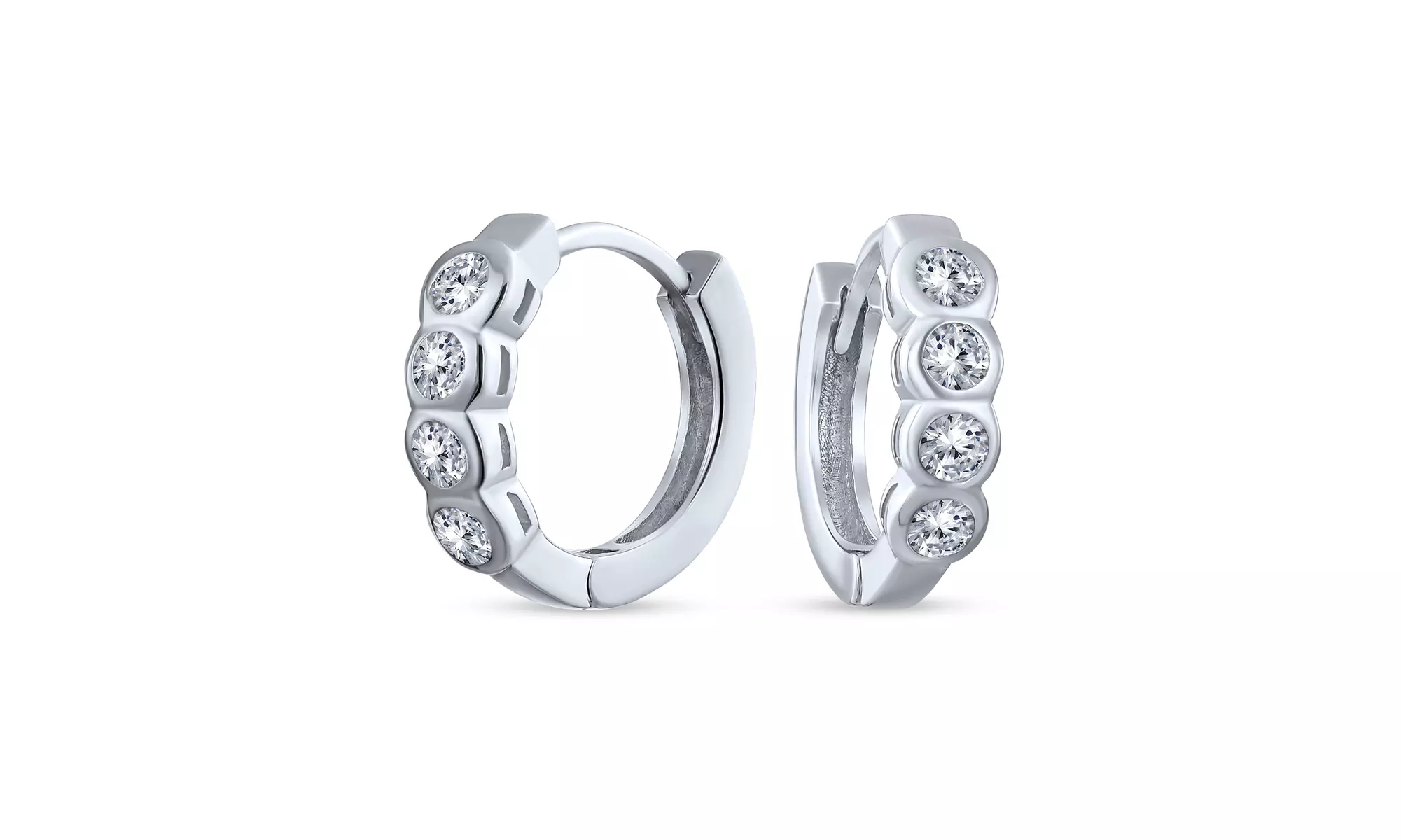 Solitaire Cubic Zirconia Kpop Hoop Earrings Sterling Silver - Primary Image