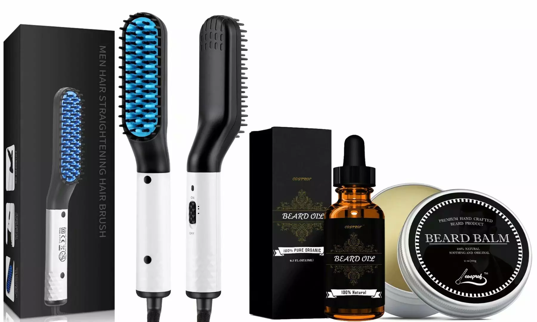 Beard Care Kit for Men- Electric Heat Beard Straightener,Beard Balm & Beard Oil - Primary Image