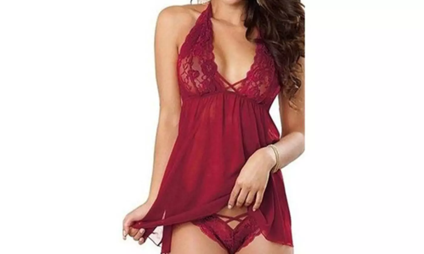 Women Lingerie Lace Babydoll Mesh Chemise Erogenous Lingerie set - Second Medium