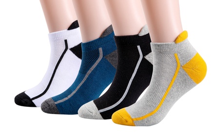 4 Pairs Mens Athletic Low Cut Ankle Tab Socks Mesh Cushioned Breathable Running White Athletic One Size