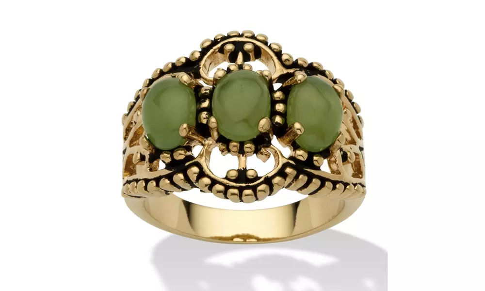 14k Yellow Gold-Plated Genuine Jade Ring - Primary Image