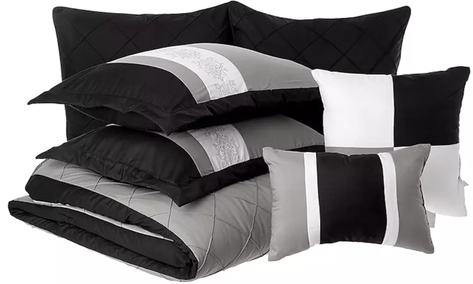 Eight-Piece Chic Home Embroidery Comforter Set, Queen/King, Livingston Black - Second Medium