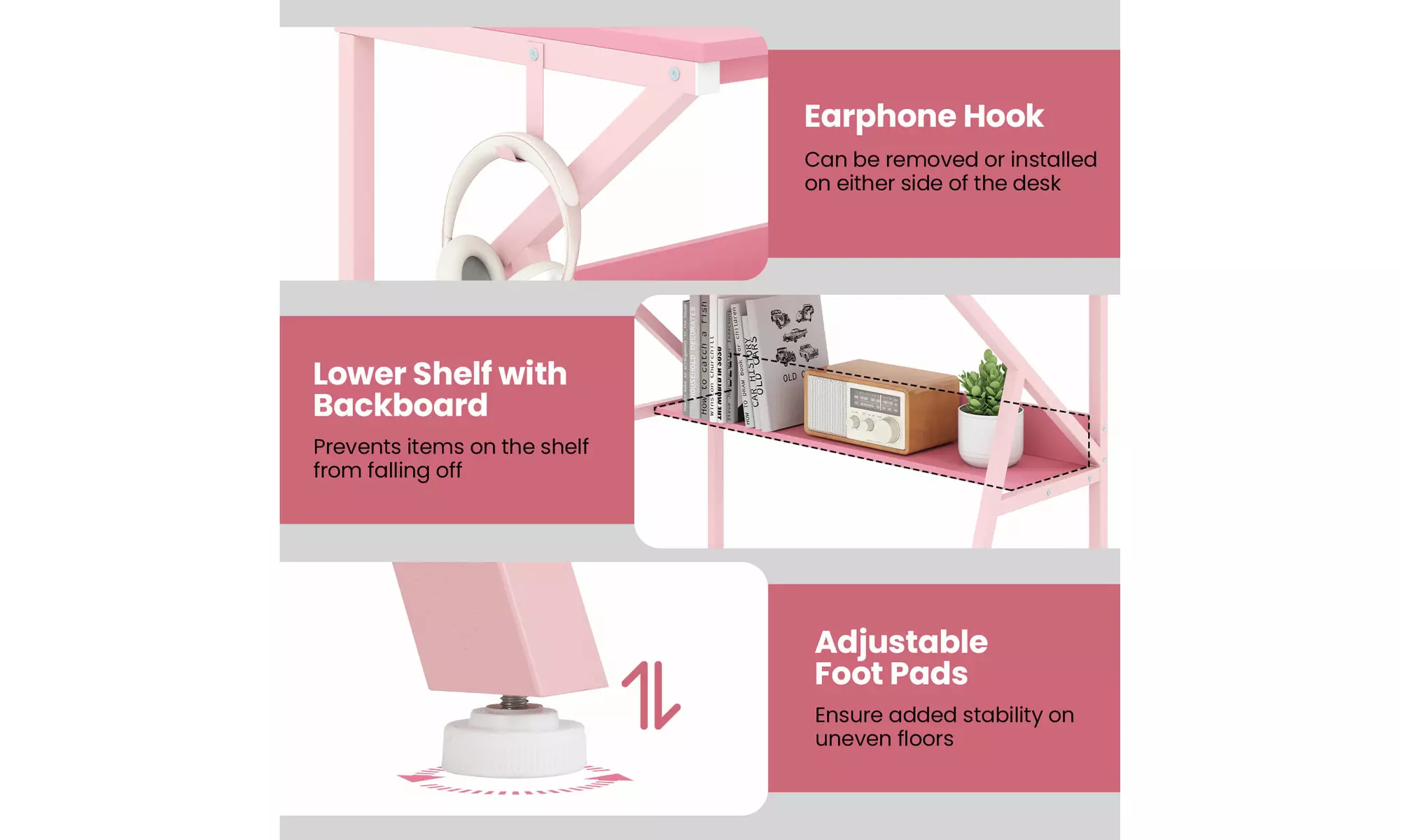 Costway Home Office Desk with Monitor Stand, Open Shelf and Metal Frame