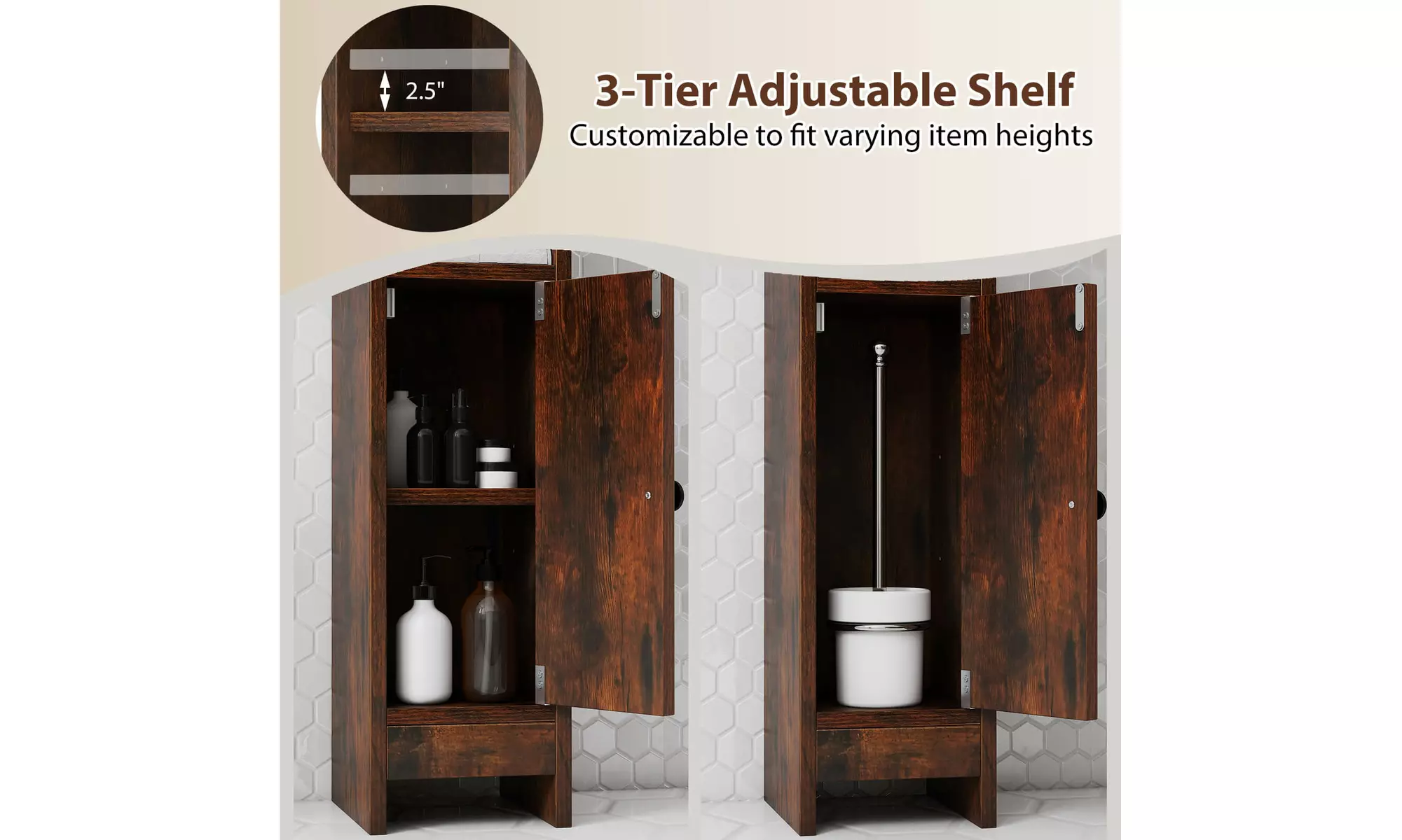 Costway Bathroom Storage Cabinet with Adjustable Shelf 1 Door & 2 Open Shelves