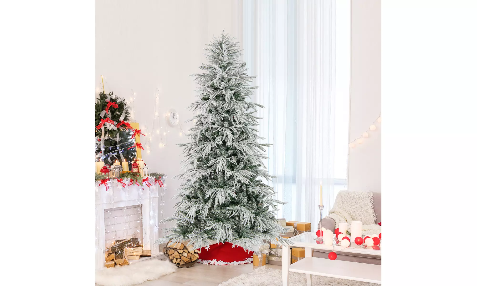 Costway Pre-Lit Artificial Christmas Tree with Branch Tips | Warm White LED Lights | Easy Setup & Home Decor