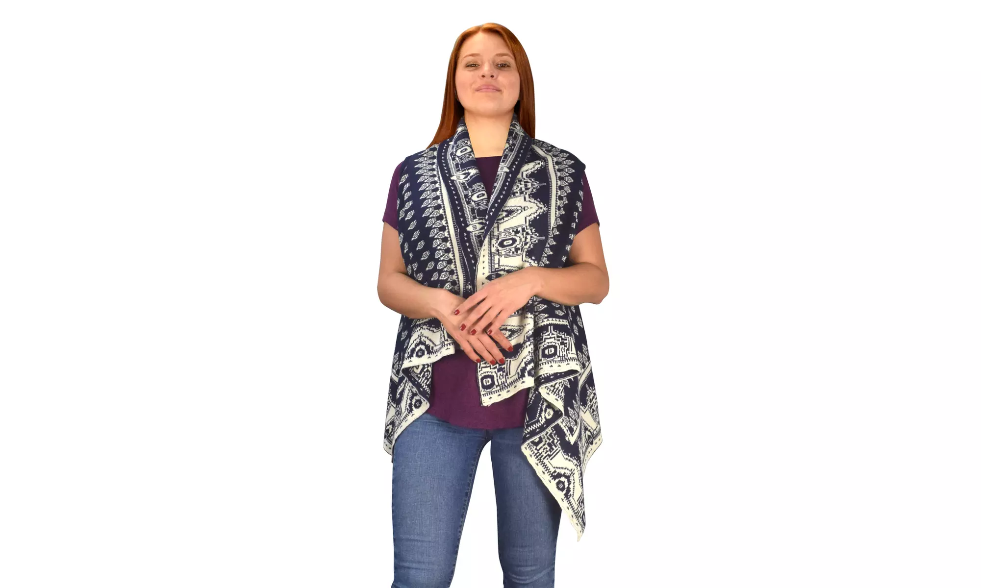 Women's Holiday Knitted Sweater Cardigan Sleeveless Poncho Open Vest - Primary Image