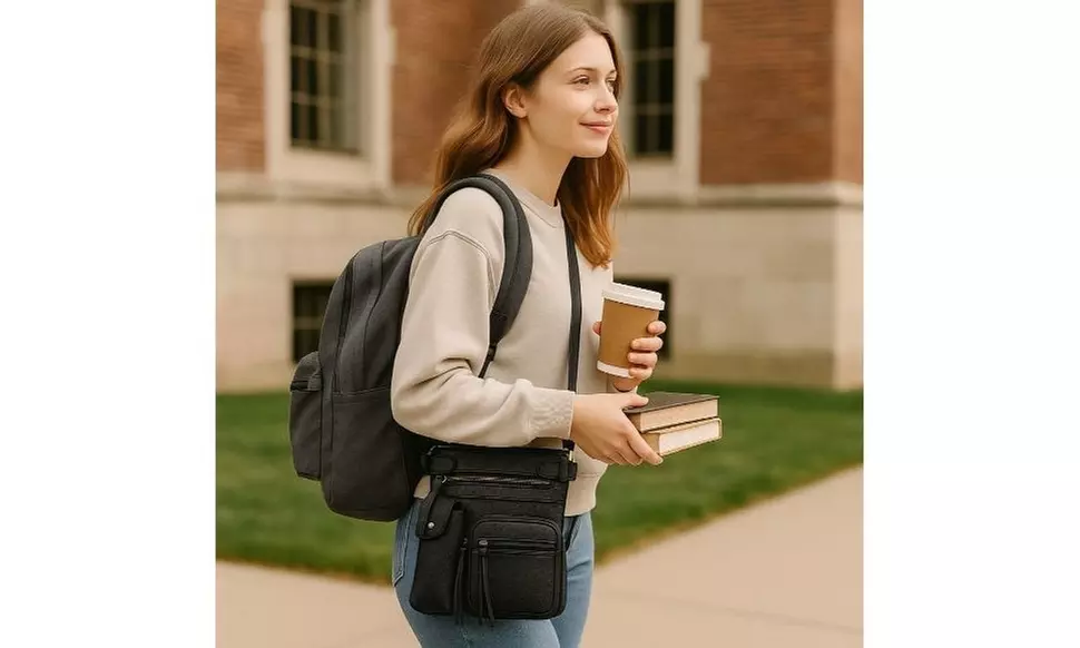 Super Soft Genuine Leather Crossbody Bag with Top Belt Accent