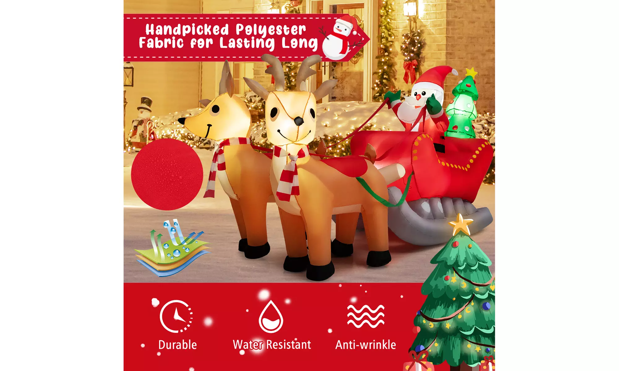 Costway 7.2 FT Inflatable Santa Claus Sleigh Reindeer LED Lights Christmas Tree