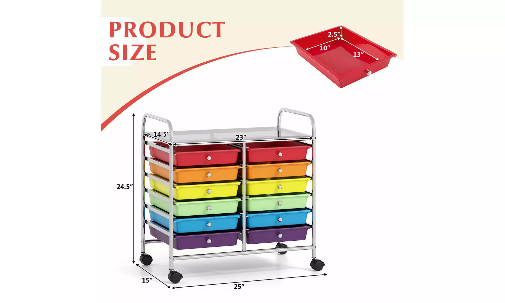 Costway 12 Drawers Rolling Cart Storage Scrapbook Paper Studio Organizer Bins