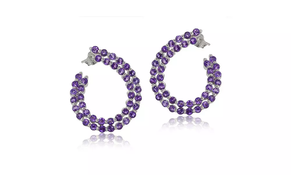 Sterling Silver 2mm African Amethyst Open Twist Hoop Earrings