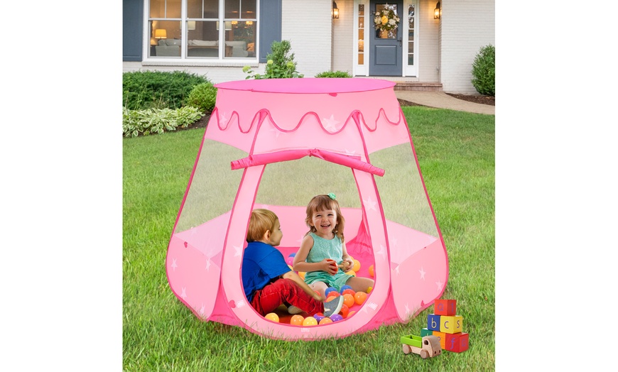 Image 3: Kids Princess Play Tent Playhouse Toddler Toys In/Outdoor w/100 balls