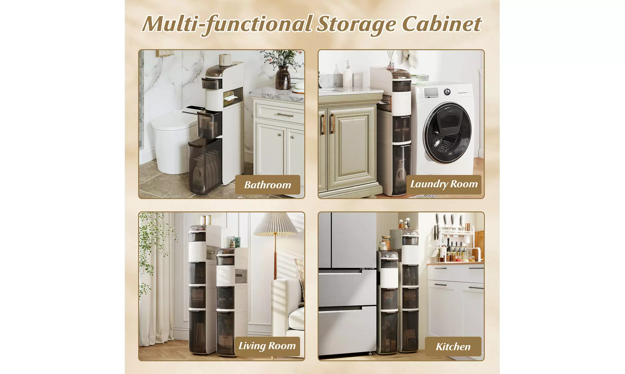 Costway Narrow Bathroom Storage Cabinet with Drawers Tissue Box Wheels