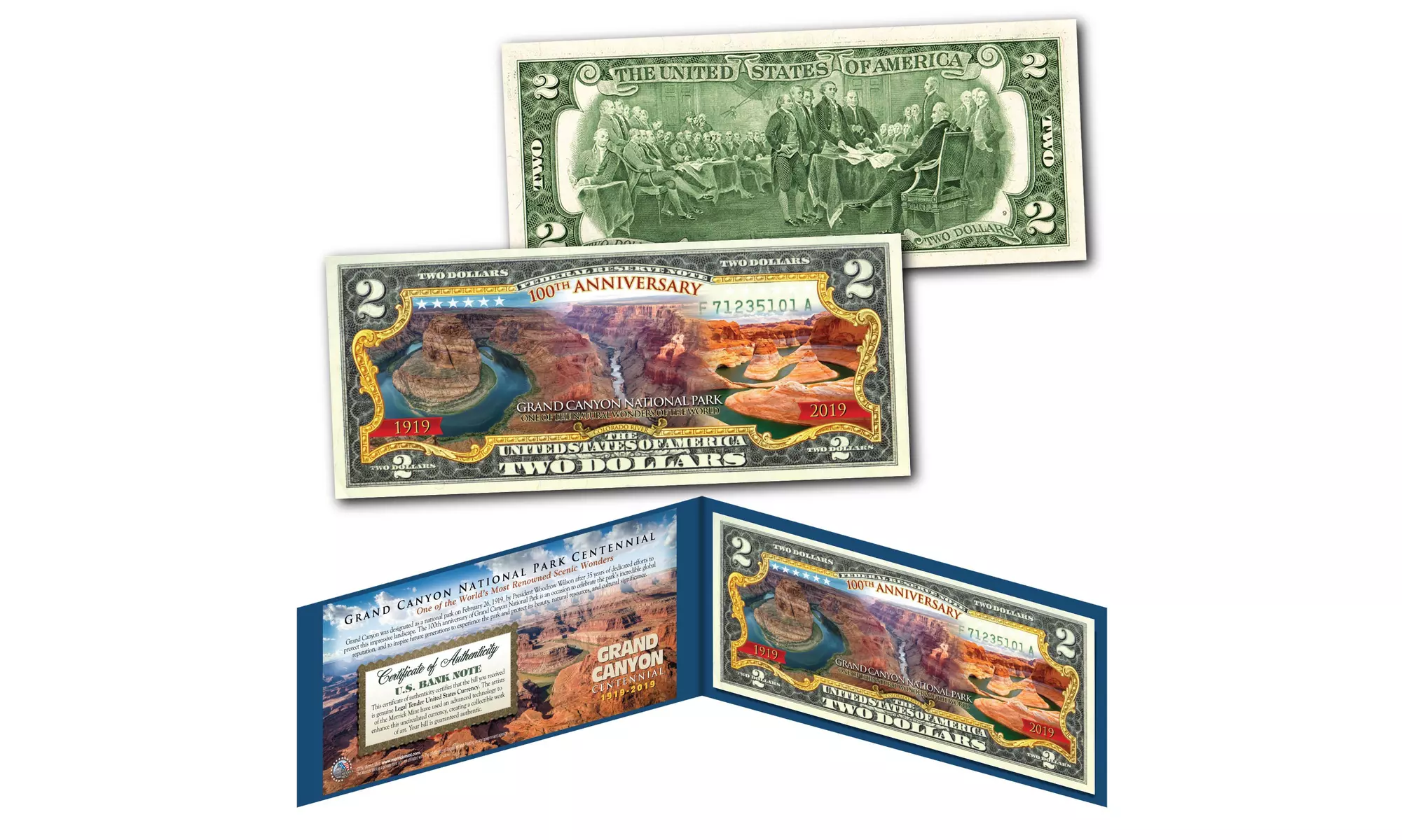 Grand Canyon National Park 100th Anniversary Genuine Legal Tender 2 Dollar Bill - Primary Image