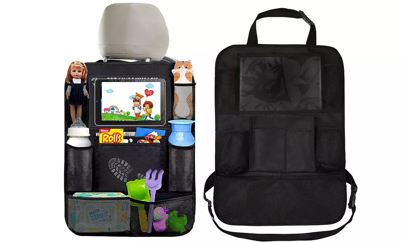 Car Backseat Muti-Pocket Organizer Kick Mats with Touch Screen Tablet Holder - Primary Image