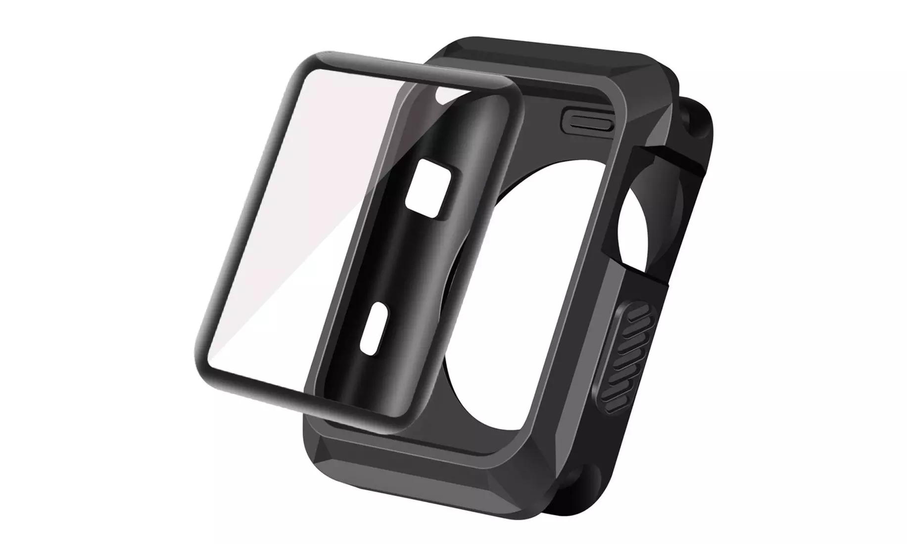 Black Rugged Protective Case W/ Tempered Glass Screen Protector for Apple Watch - Primary Image
