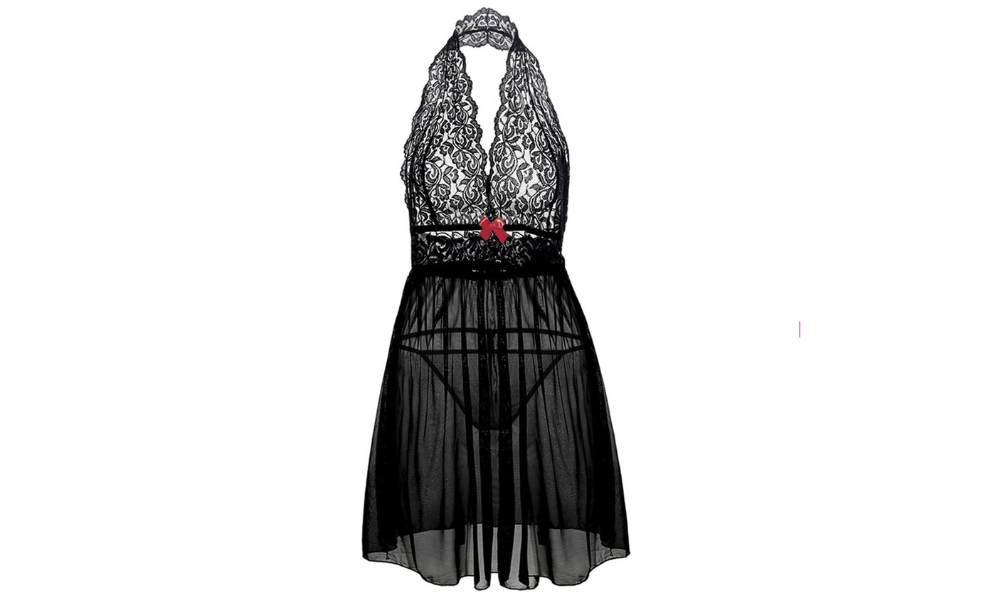 Women Plus Size Babydoll Lingerie Lace Chemise Mesh Sleepwear - Second Medium