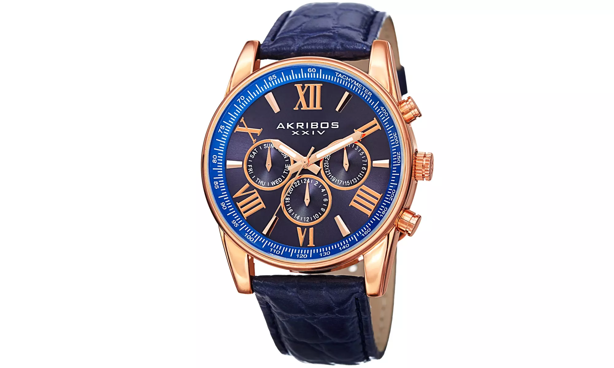 Men's Akribos Multi-Function Genuine Leather Strap Watch - Second Medium