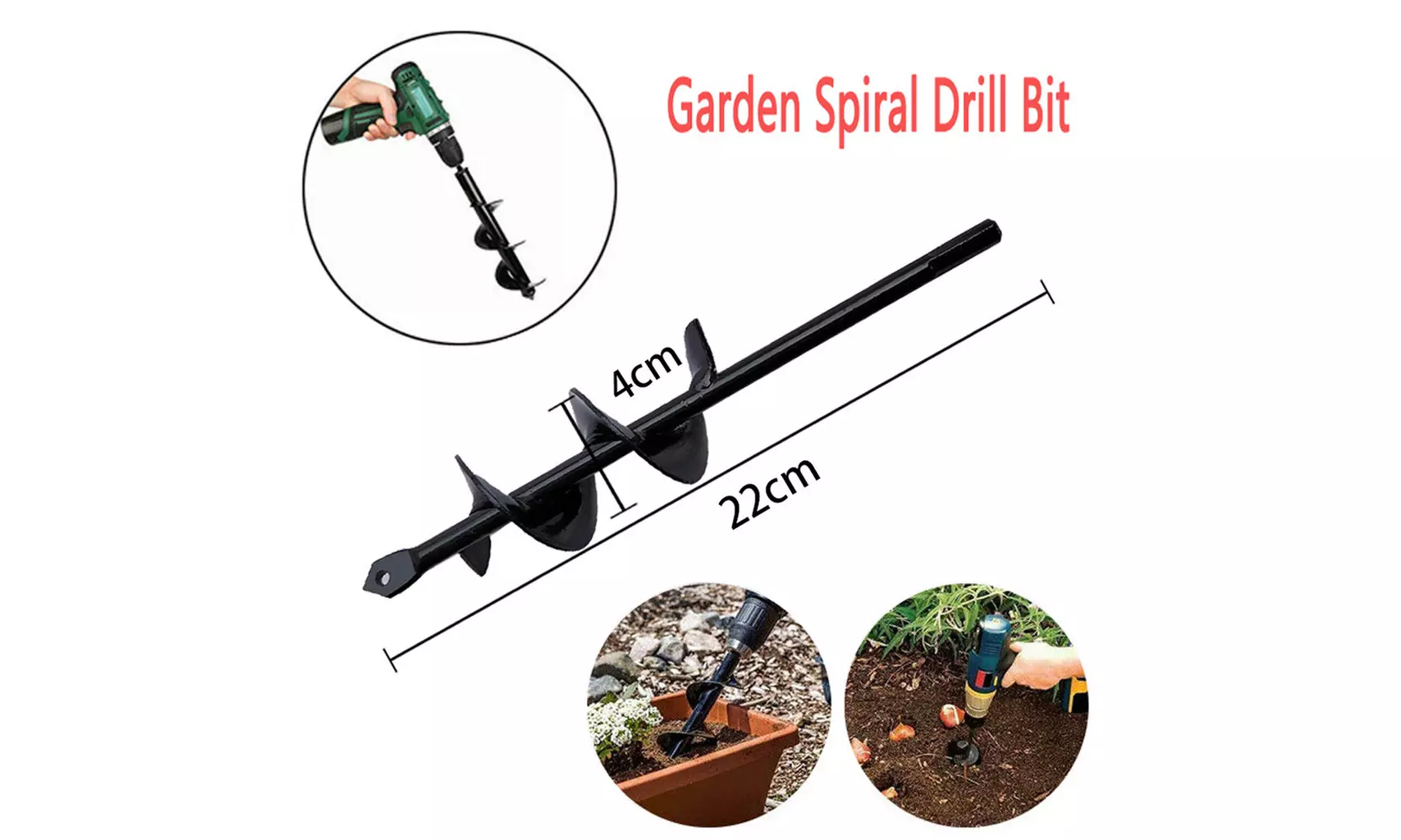Garden Auger Spiral Drill Bit Hole Digger Quick Root Weeding Drill    - Primary Image