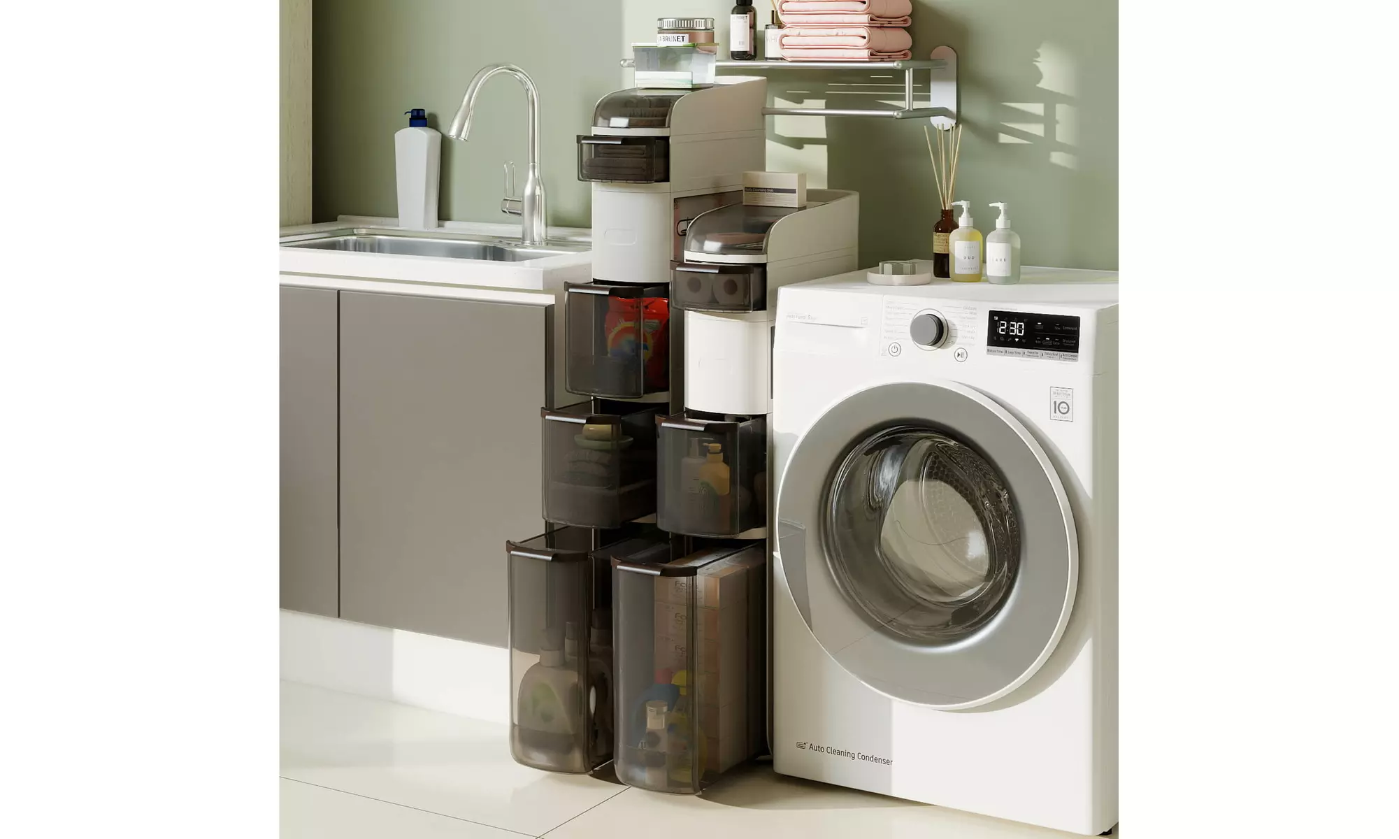 Costway Narrow Bathroom Storage Cabinet with Drawers Tissue Box Wheels