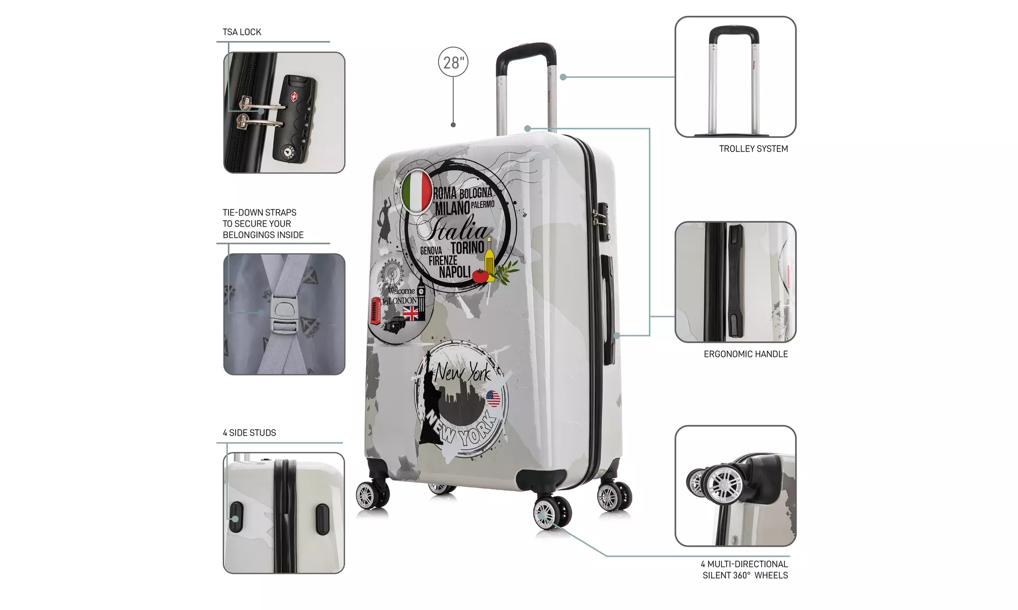 InUSA Prints Lightweight Hardside Spinner Carryon & Checked Luggage Options