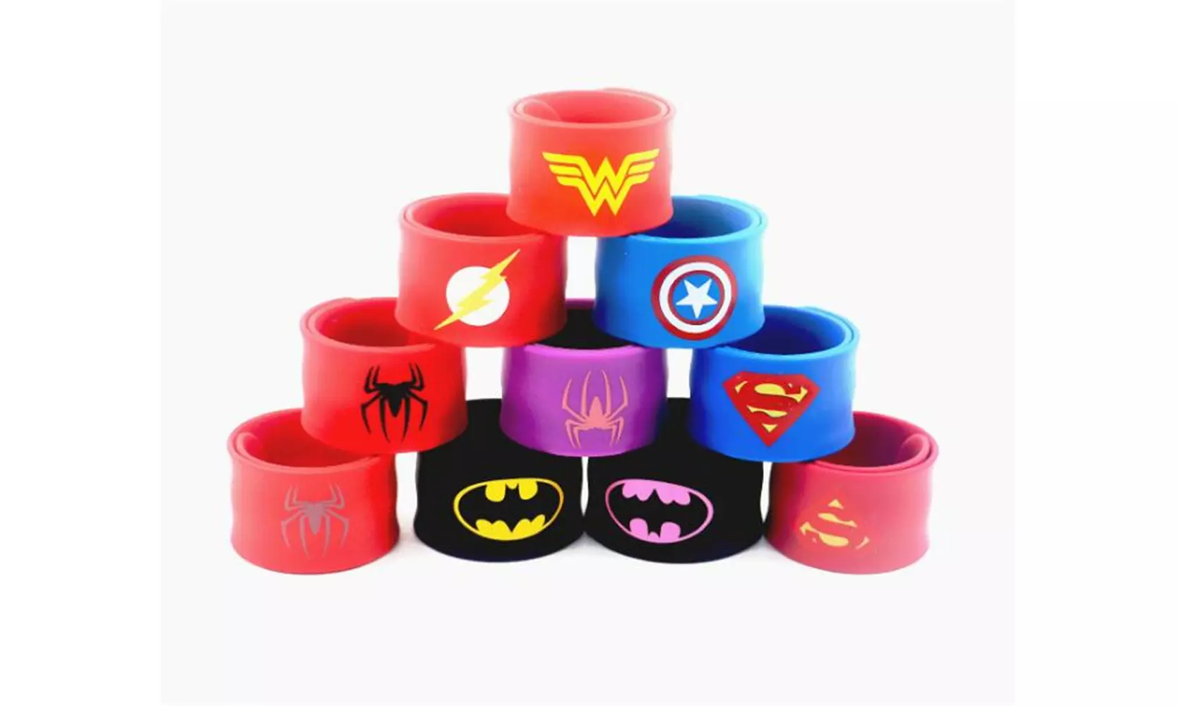 SNJ 9PC Silicone Slap Bracelet Marvel Avengers Spider Man Superman Batman - Primary Image
