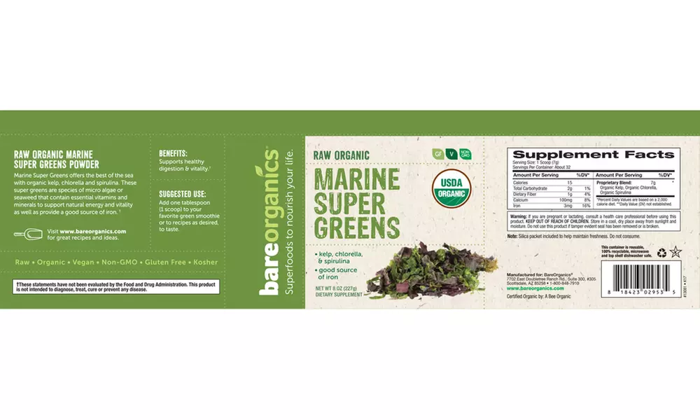 Bareorganics Marine Super Greens Blend Powder (8 Oz.) - Image 4