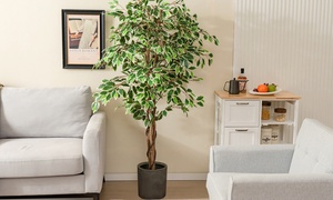 Costway 63 inch Artificial Ficus Tree Faux Indoor Plant in Nursery Pot for Decor