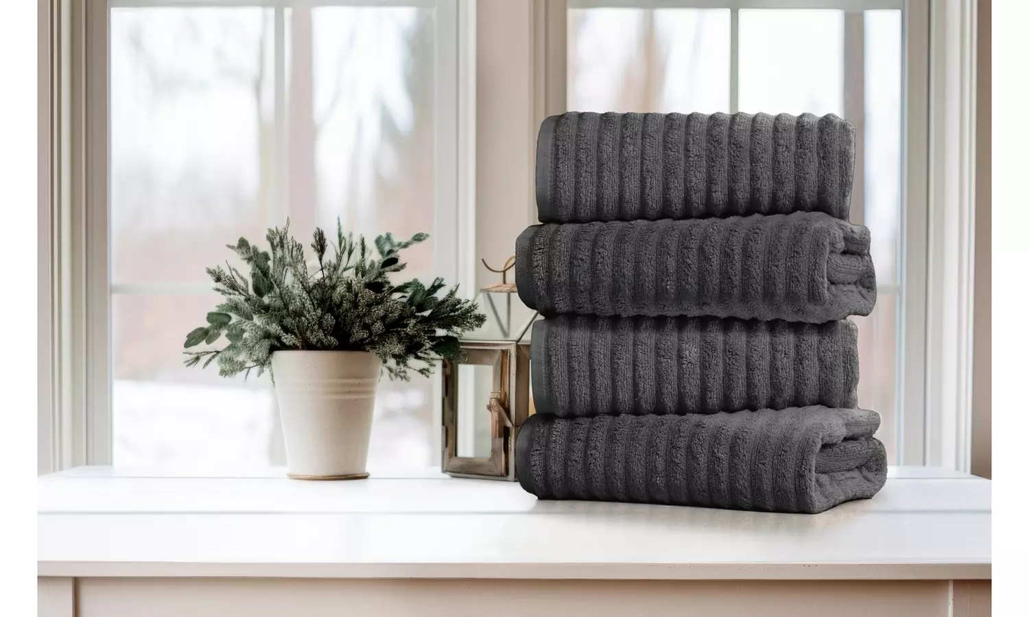 Bibb Home 4 Pack Ribbed Egyptian Cotton Bath Towel Set