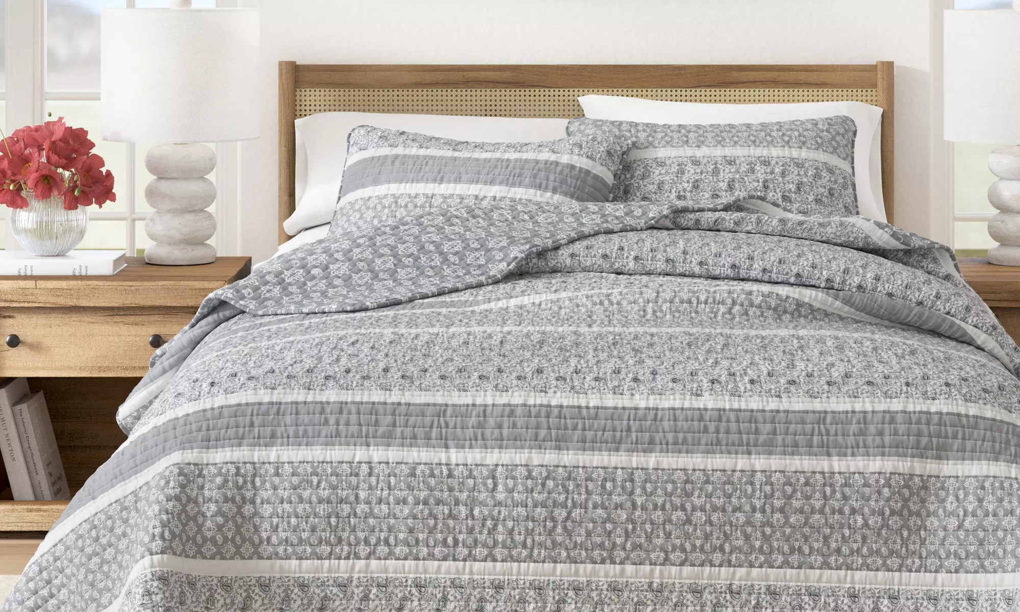 FreshFolds Stripe and Paisley Microfiber Reversible Quilt Set with Shams