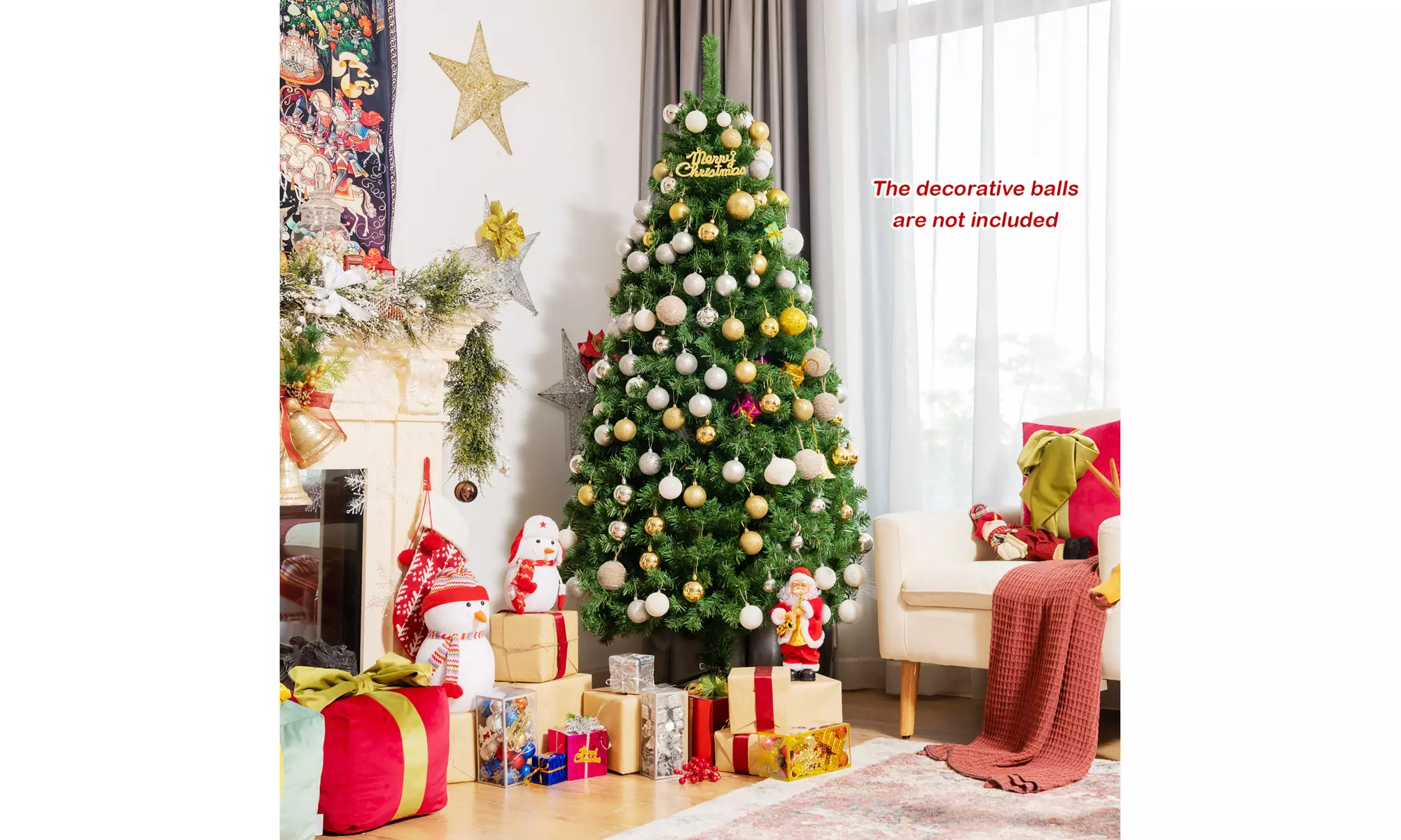 Costway 6ft Pre-lit Fiber Optic PVC Artificial Christmas Tree w/ 617 Branch Tips
