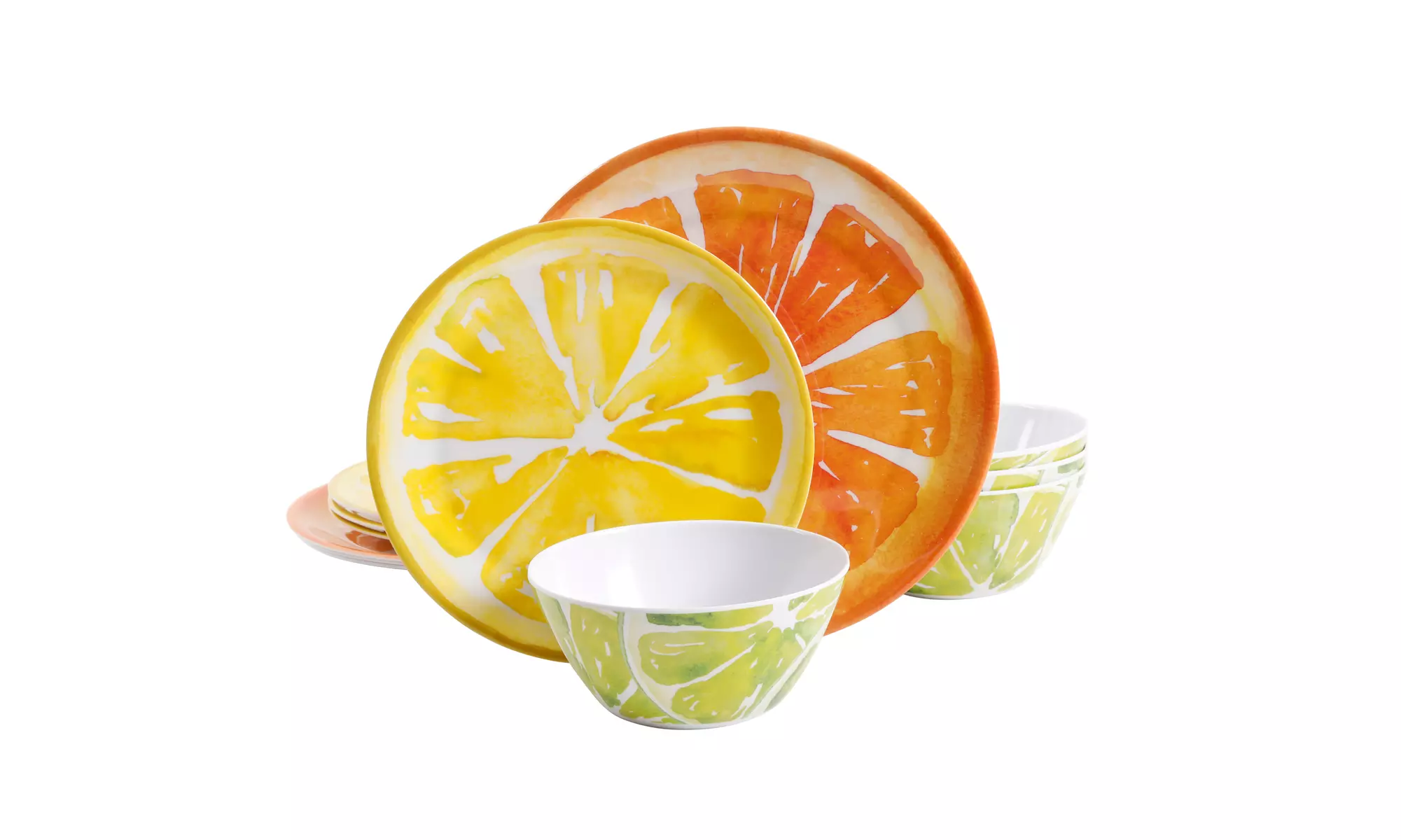 Gibson Home Sunny Citrus Round Melamine Dinnerware Set, Service for Four (12pcs) - Primary Image