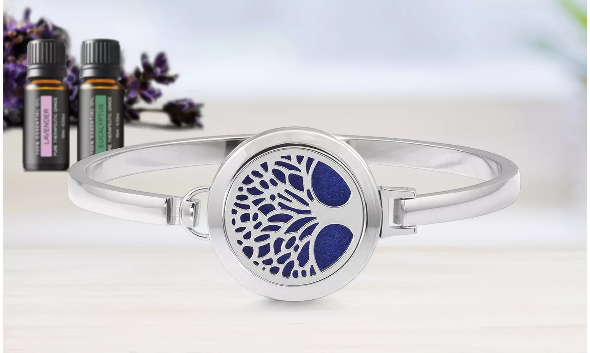 Tree of Life Designer Essential Oil Diffuser Bracelet with Optional Oils - Primary Image