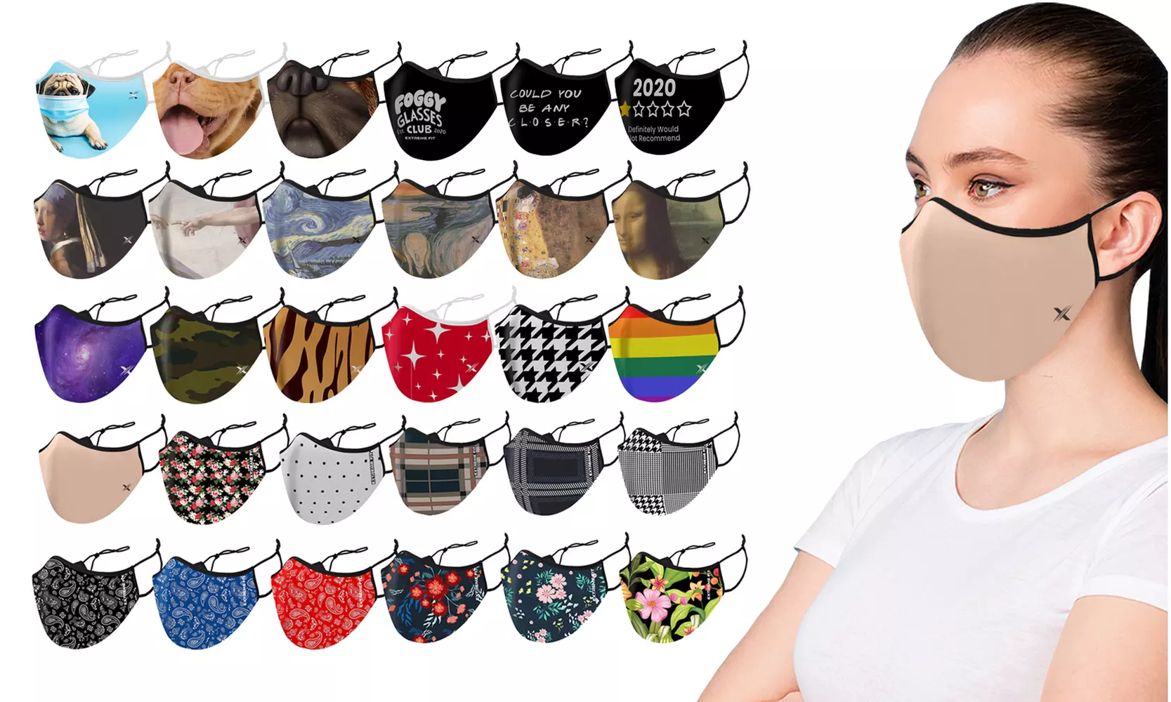 Dual-Layer Re-usable Protective Face Masks With Adjustable Earloops (6-Pack) - Primary Image