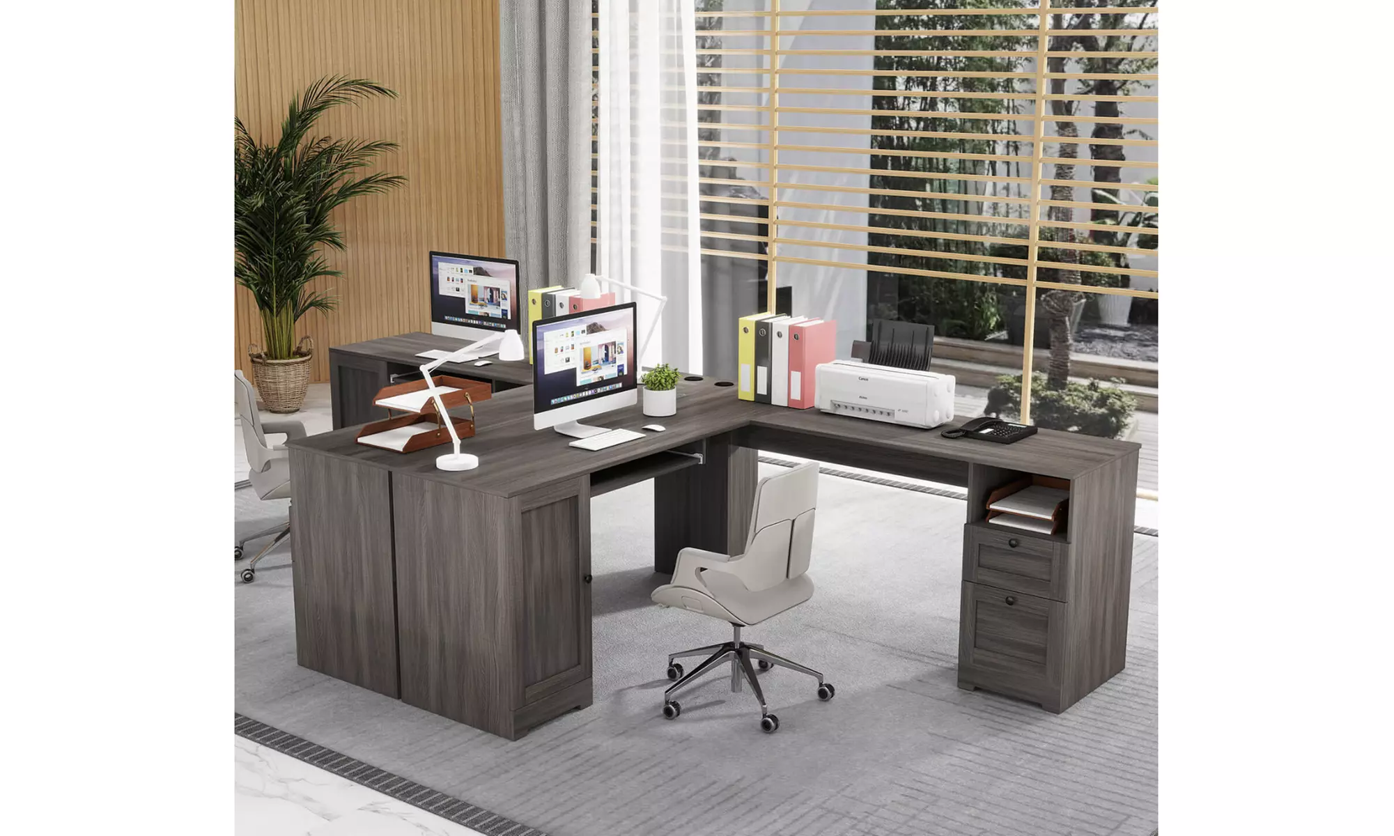 L-Shaped Corner Computer Desk with Drawers, Study Table with Storage