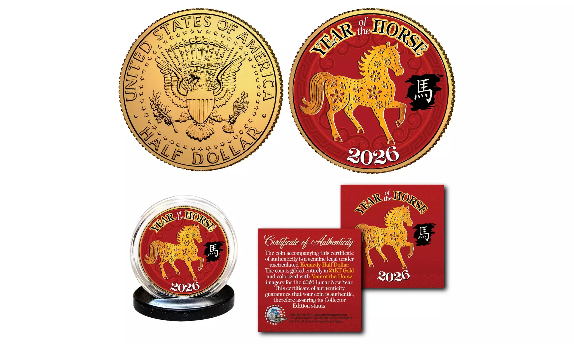 Chinese New Year Lucky Money 24K Gold Plated JFK Half Dollar Coin Editions