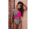 Image 2: Women's Color Contrast Leopard Printed 2 Piece High Waist Bikini Sets Suits