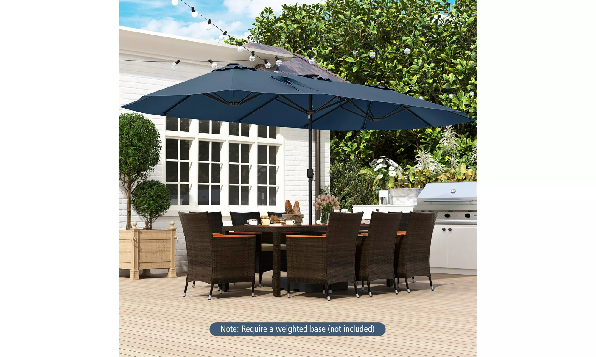 Costway 15.5 FT Extra-Large Patio Umbrella with LED Solar Lights