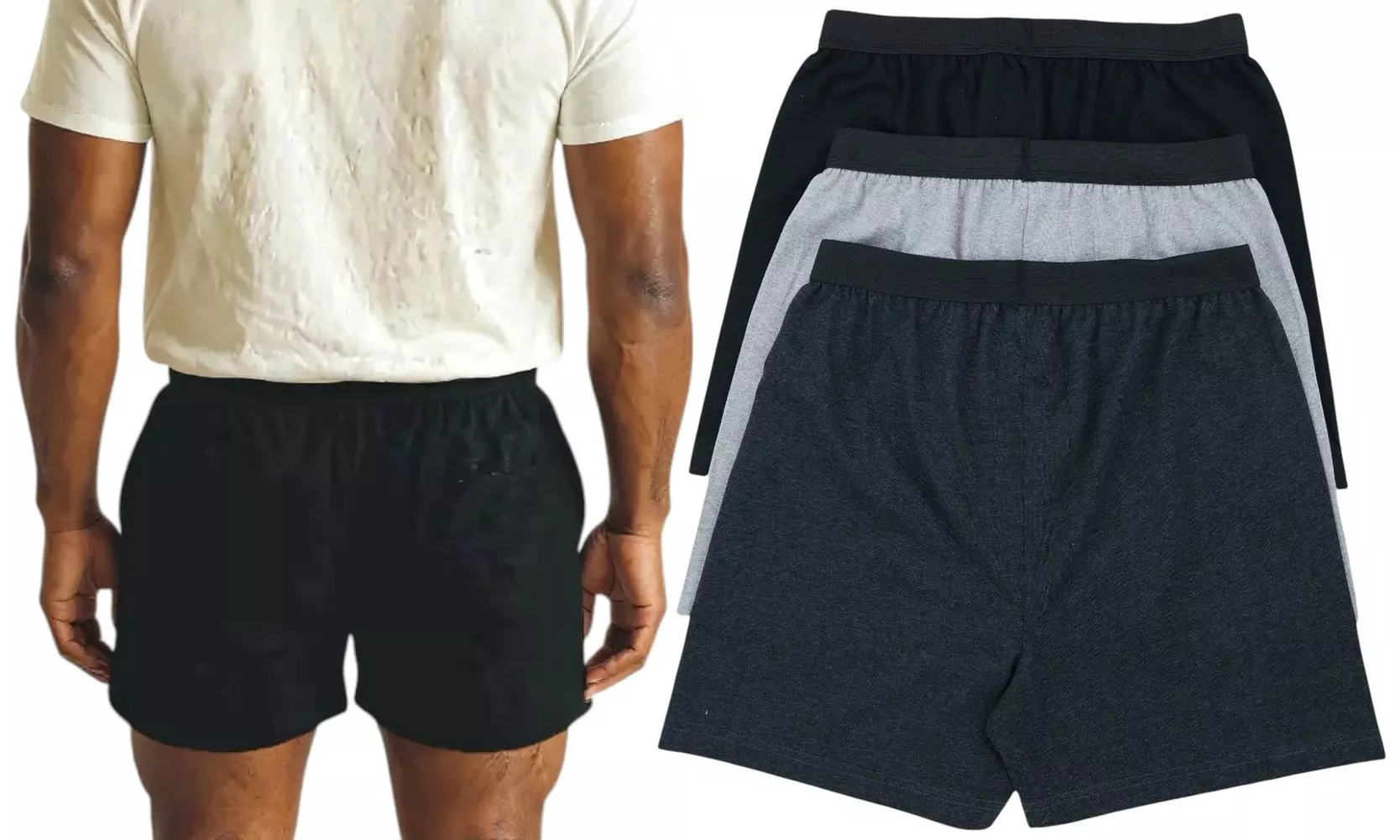 ToBeInStyle Men's Three-Pack 100% Cotton Relaxed-Fit Knit Boxer Shorts