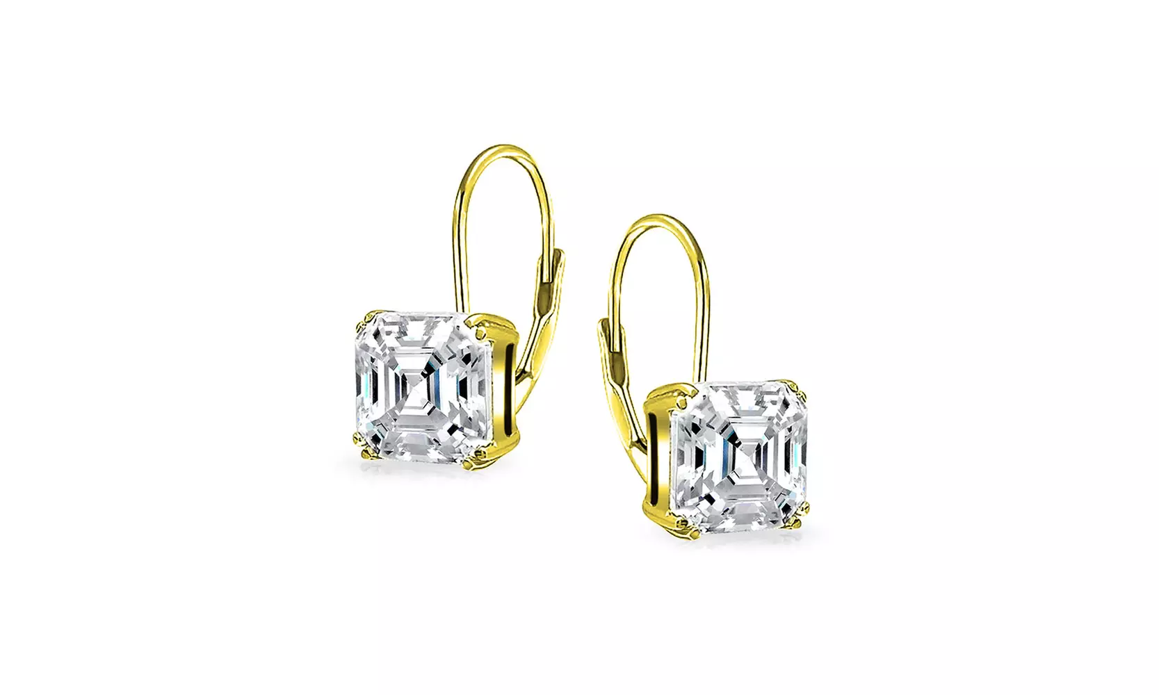 Square Asscher Cut CZ Drop Earrings Gold Plated Sterling Silver - Second Medium