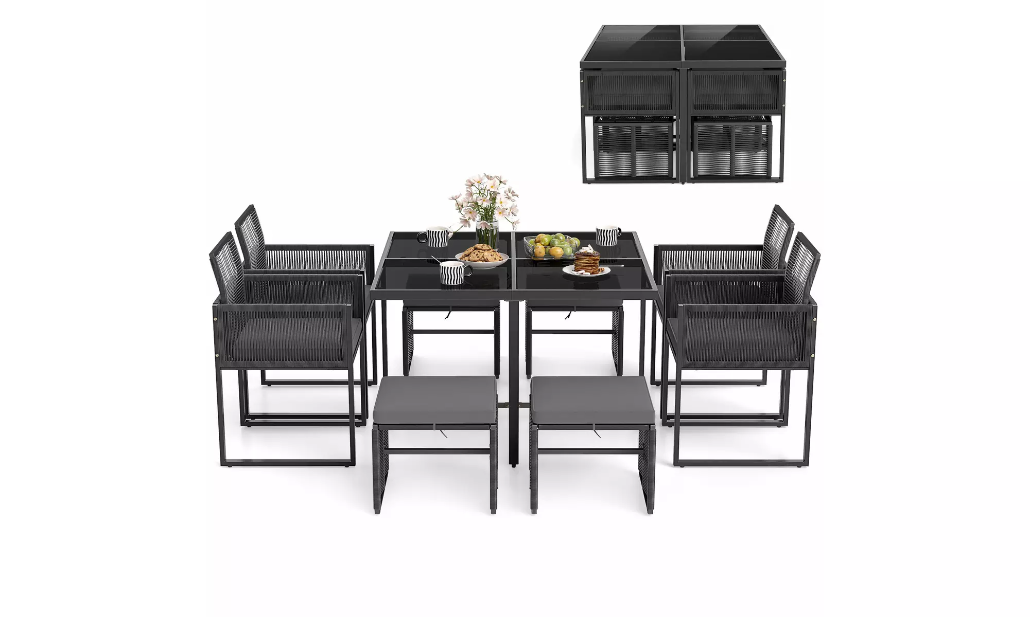 Costway 9-Piece Patio Dining Set with PE Rattan Chairs Tempered Glass Table